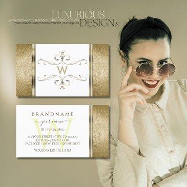 white and gold ornaments golden glitter monogram business invitations