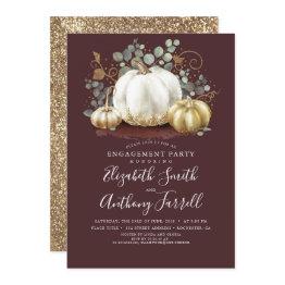 Small White And Gold Pumpkins Fall Engagement Party Invitation Front View