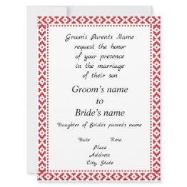 Small White And Red Tatreez Wedding Invitation Front View