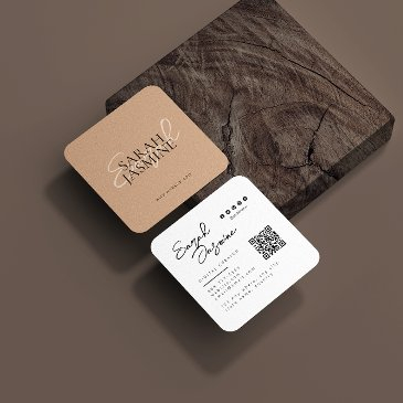 white beige minimalist modern influencer scannable square business invitations
