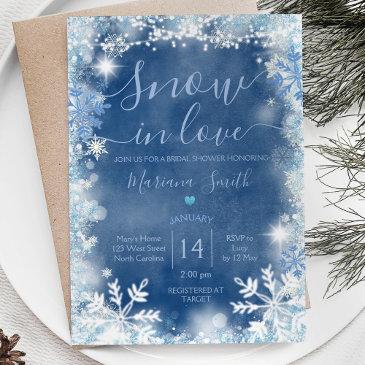 white blue snow in love snowflake bridal shower invitation