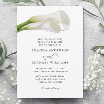 white calla lilies watercolor floral wedding invitation