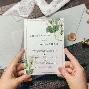 white calla lily elegant romantic classic wedding invitation