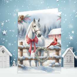 Small White Christmas Horse And Invitationsinal Personalized Holiday Invitations Front View