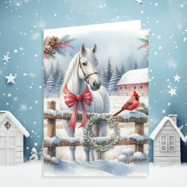 white christmas horse and invitationsinal personalized holiday invitations
