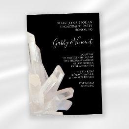 Small White Crystals On Black Engagement Party Invitation Front View