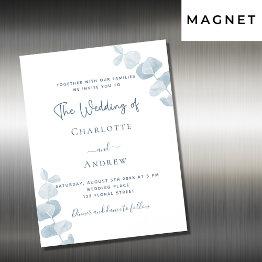 Small White Dusty Blue Eucalyptus Wedding Luxury Magnetic Invitation Front View