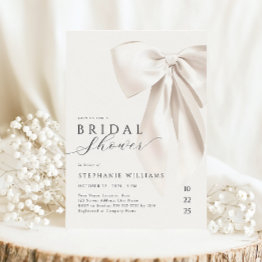 Small White Elegant Bow Bridal Shower Invitation Front View