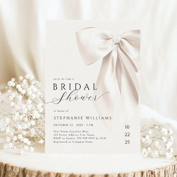 white elegant bow bridal shower invitation