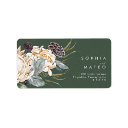 Small White Floral | Dark Green Wedding Rsvp Address Label Front View