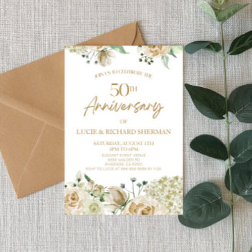 white floral flowers 50th wedding anniversary invitation
