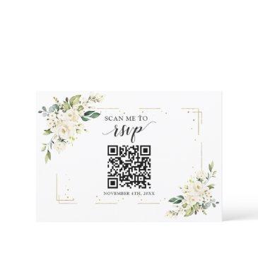 white floral gold qr code add your url wedding rsvp invitations