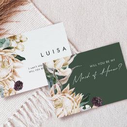 Small White Floral | Green Maid Of Honor Proposal Invitations Front View