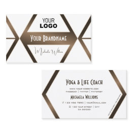 Small White Geometric Coffee Brown Shimmer With Logo Business Invitations Front View