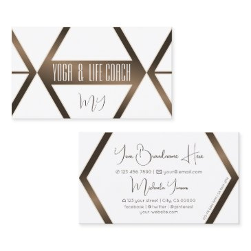 white geometric coffee brown shimmer with monogram business invitations