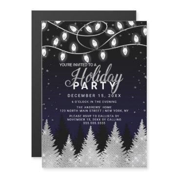 white glowing lights glitter trees holiday party magnetic invitation