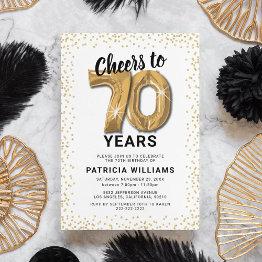 Small White Gold 70th Birthday Party Invitation Front View