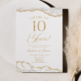 Small White Gold Agate 10th Wedding Anniversary Party Invitation Front View
