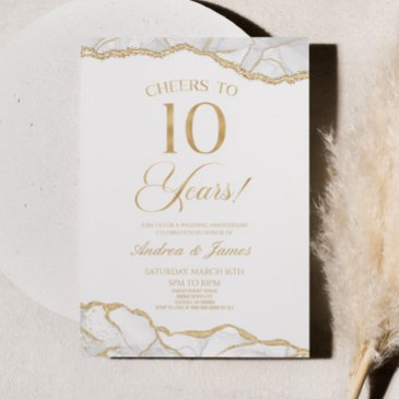 white gold agate 10th wedding anniversary party invitation