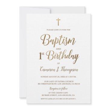 white gold cross baptism 1st birthday invitation