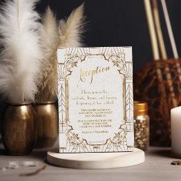 Small White Gold Great Gatsby Art Deco Wedding Reception Invitation Front View