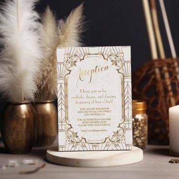 white gold great gatsby art deco wedding reception invitation