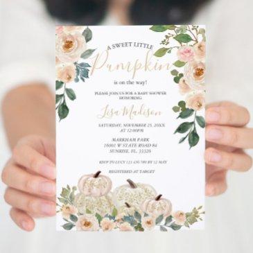 white greenery pumpkin baby shower invitation