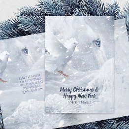 Small White Horse & Dove On Ice, Fairytale Christmas - Holiday Invitations Front View