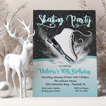white ice skating birthday party snow invitation