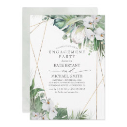 Small White King Protea Orchids Tropics Engagement Party Invitation Front View