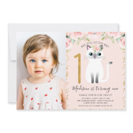 Small White Kitten Are You Kitten Me Photo 1st Birthday Invitation Front View