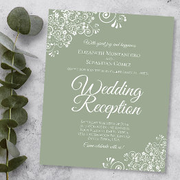 Small White Lace On Sage Budget Wedding Reception Invite Front View