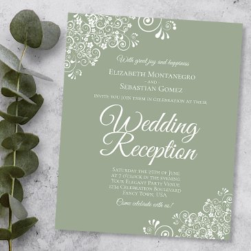 white lace on sage budget wedding reception invite
