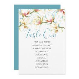 Small White Magnolia Wedding Seating Chart, Table Plan Invitation Front View