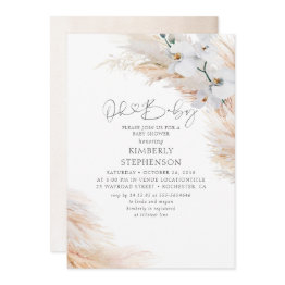 Small White Orchids Pampas Grass Oh Baby Shower Invitation Front View