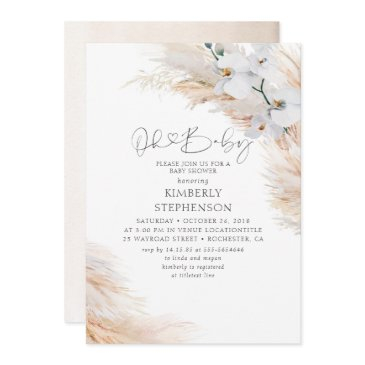 white orchids pampas grass oh baby shower invitation