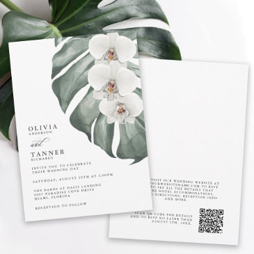 white orchids tropical wedding with qr code invitation