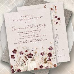 Small White Pumpkin Burgundy Wildflower 70th Birthday Invitation Postinvitations Front View
