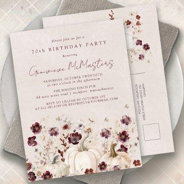 white pumpkin burgundy wildflower 70th birthday invitation postinvitations