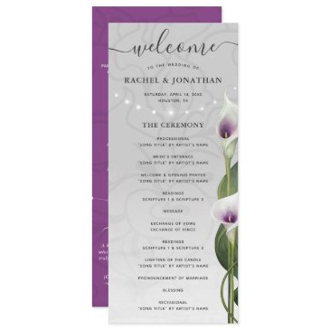 white purple watercolor calla lily flowers wedding program