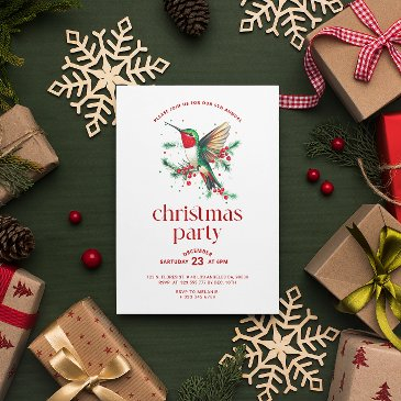 white red christmas hummingbird christmas party invitation