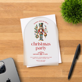 Small White Red Christmas Nutcracker Christmas Party Acrylic Invitations Front View