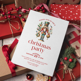Small White Red Christmas Nutcracker Christmas Party Invitation Front View