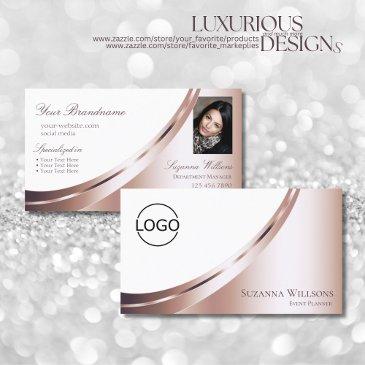 white rose gold decor with logo and photo luxury business invitations