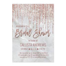 Small White Rose Gold Glitter Pearl Marble Bridal Shower Invitation Front View