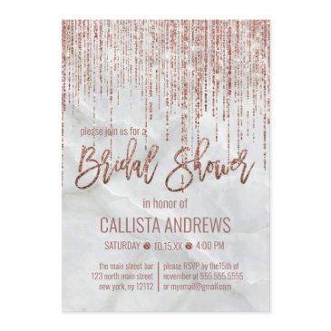 white rose gold glitter pearl marble bridal shower invitation