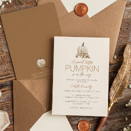 Small White Rustic Boho Sweet Little Pumpkin Baby Shower Invitation Front View