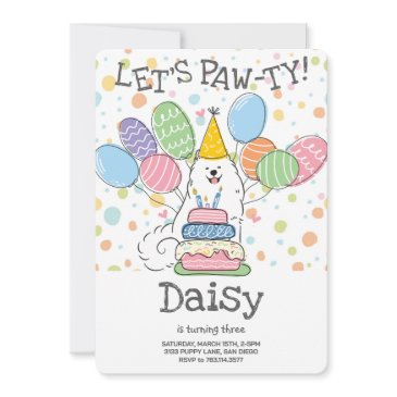 white samoyed dog birthday party invitation