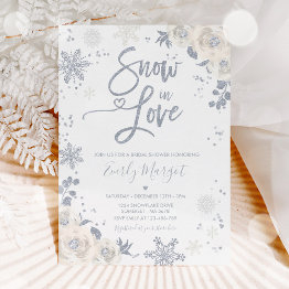 Small White & Silver Winter Bridal Shower Snow In Love Invitation Front View