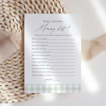 who knows mommy best sage gingham baby shower game invitation